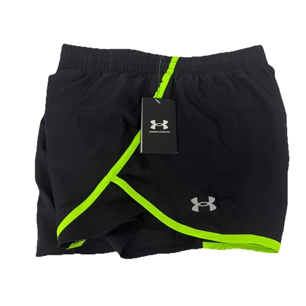 Under Armour Women's Fly by Shorts, Black/Hyper Green/Reflective Size L New